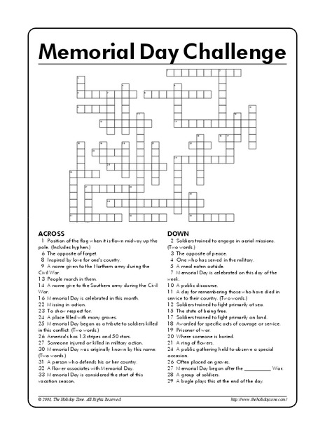 Memorial Day Challenge Worksheet