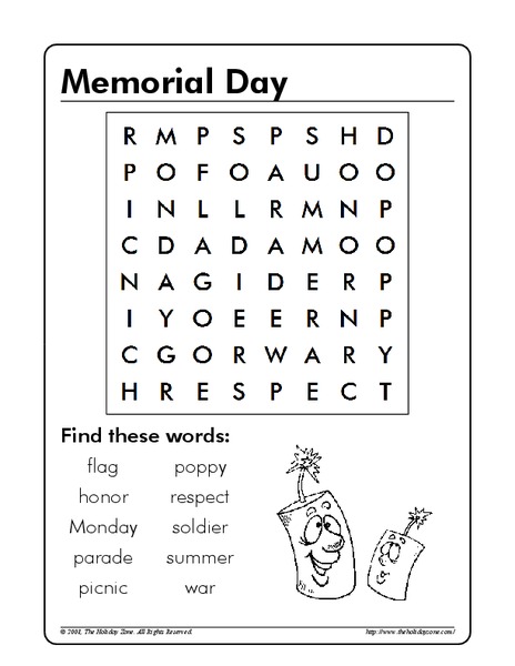 Memorial Day Word Search Worksheet