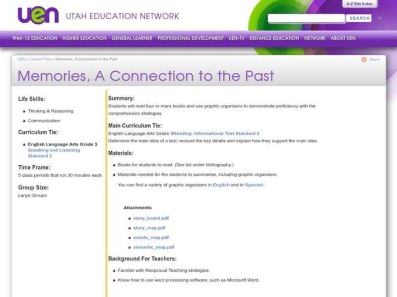 Memories, A Connection to the Past Lesson Plan