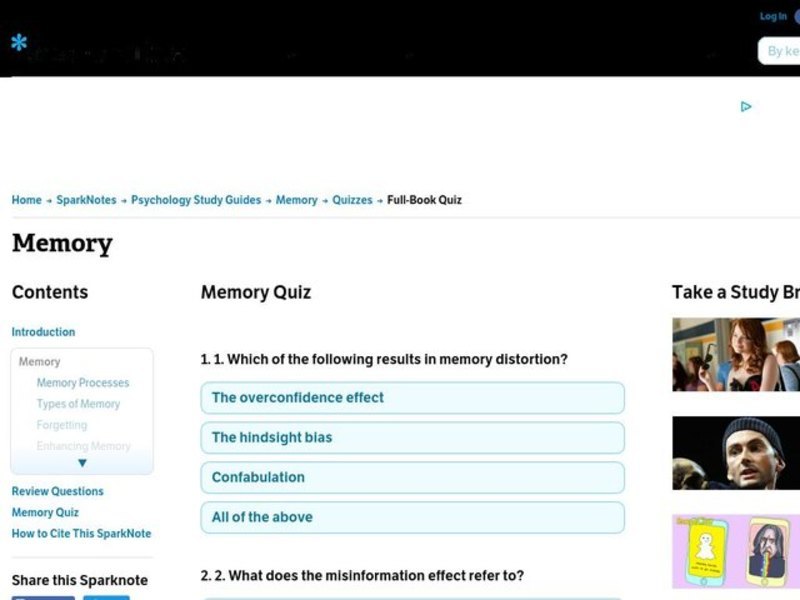 Memory Worksheet
