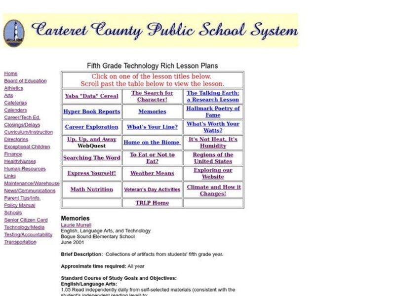 Memories Lesson Plan
