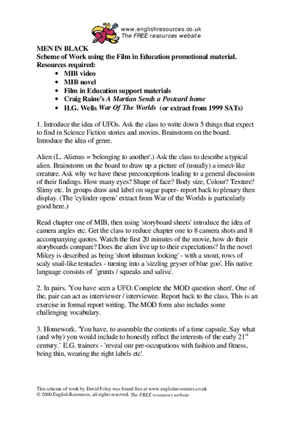 Men in Black Lesson Plan