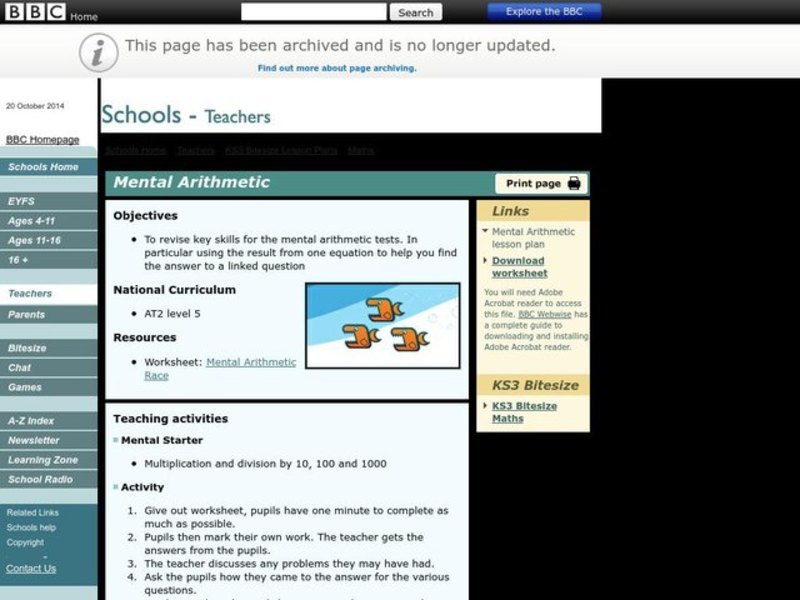 Mental Arithmetic Lesson Plan