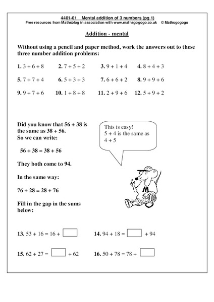 Mental Math Worksheet