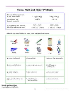 Mental Math and Money Problems Worksheet