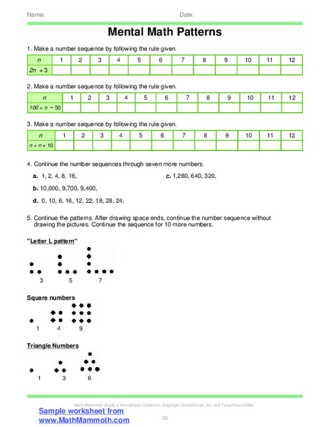 Mental Math Problems Worksheet