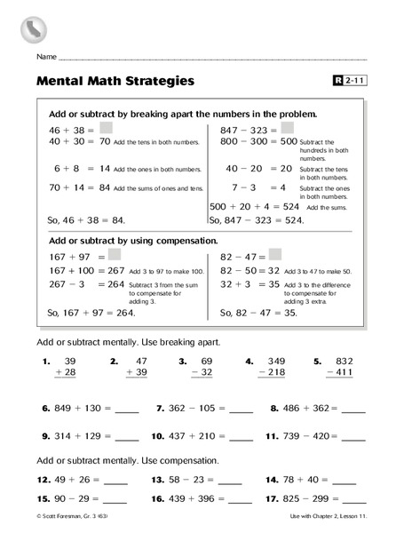 Mental Math Strategies Worksheet