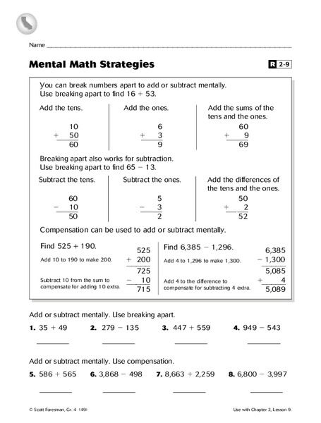 Mental Math Strategies Worksheet