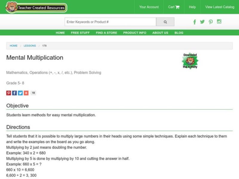 Mental Multiplication Lesson Plan