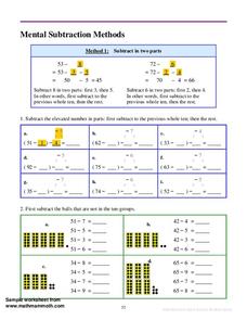 Mental Subtraction Methods Worksheet