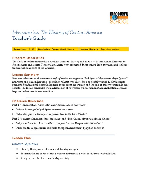 Mesoamerica: The History of Central America     Lesson Plan