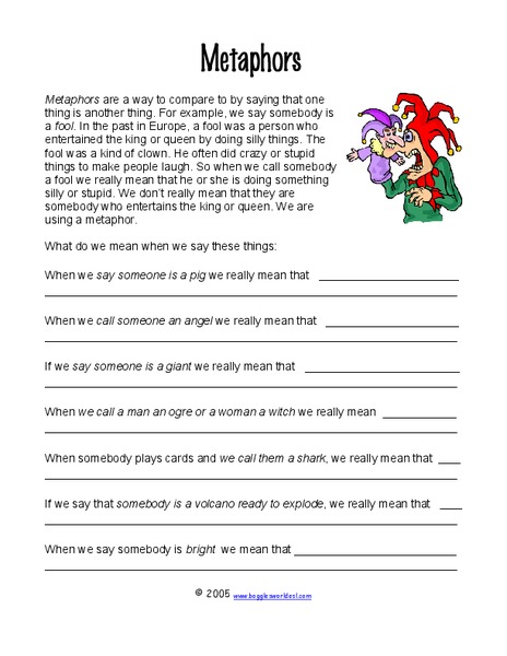 Metaphors Worksheet
