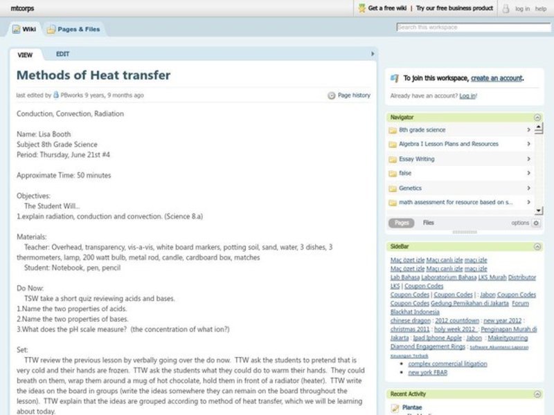 Methods of Heat Transfer Lesson Plan
