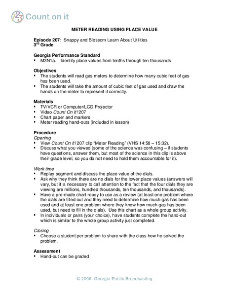 Meter Reading Using Place Value Lesson Plan