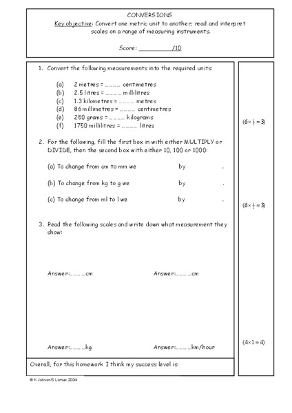 Metric Conversions Worksheet