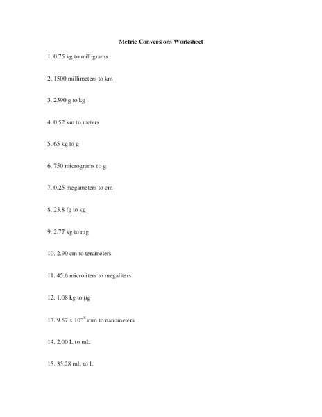 Metric Conversions Worksheet Worksheet