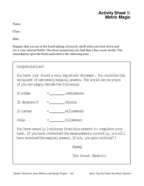 Metric Magic Worksheet