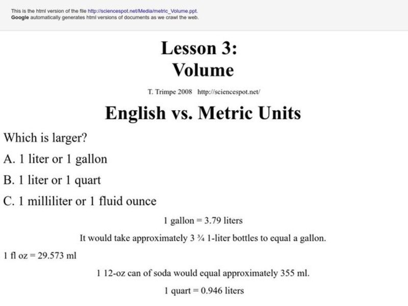 Metric Mania Lesson Plan