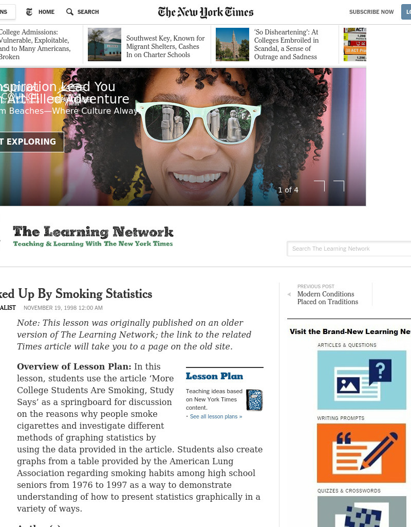 All Choked Up By Smoking Statistics Lesson Plan