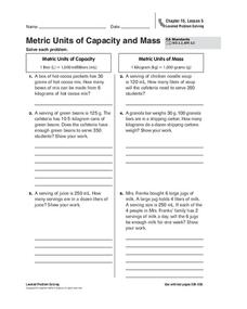 Metric Units of Capacity and Mass Worksheet