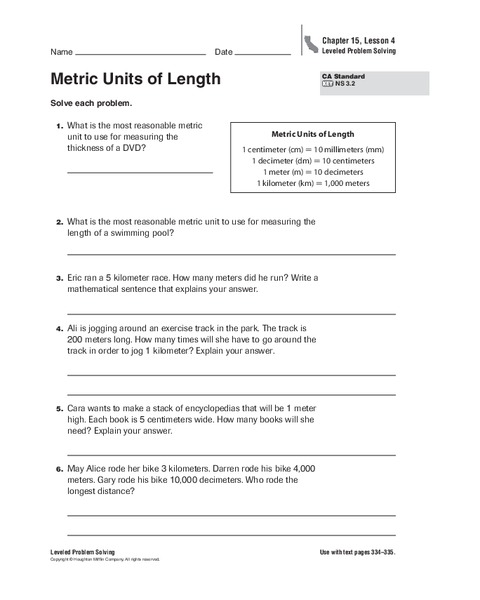 Metric Units of Length Worksheet
