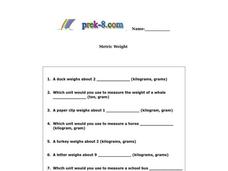Metric Weight Worksheet