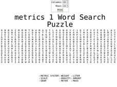 Metrics 1 Word Search Worksheet