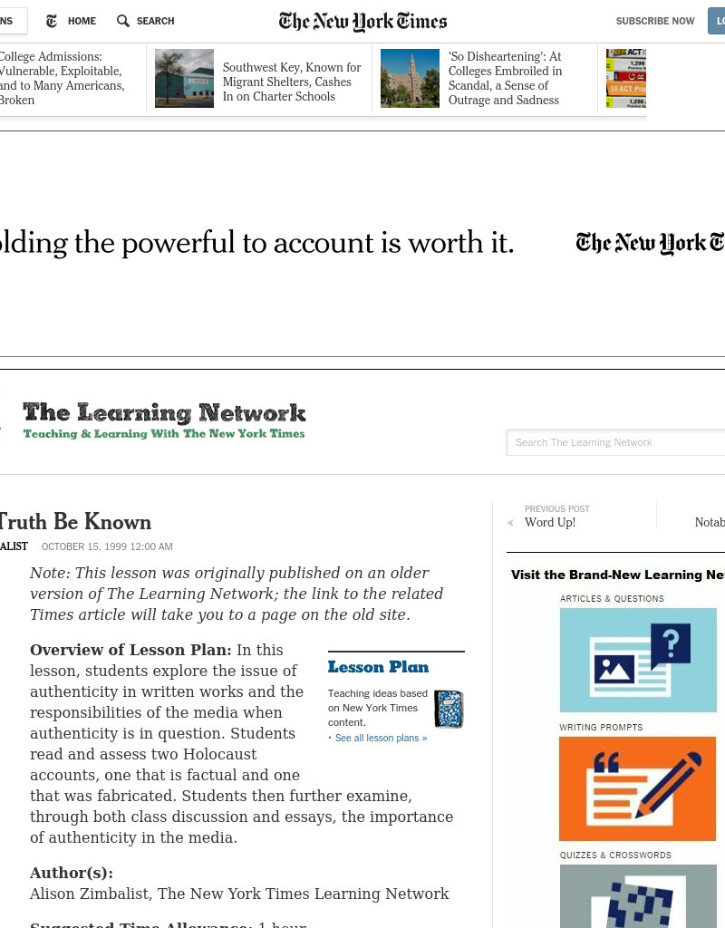 Let the Truth Be Known Lesson Plan