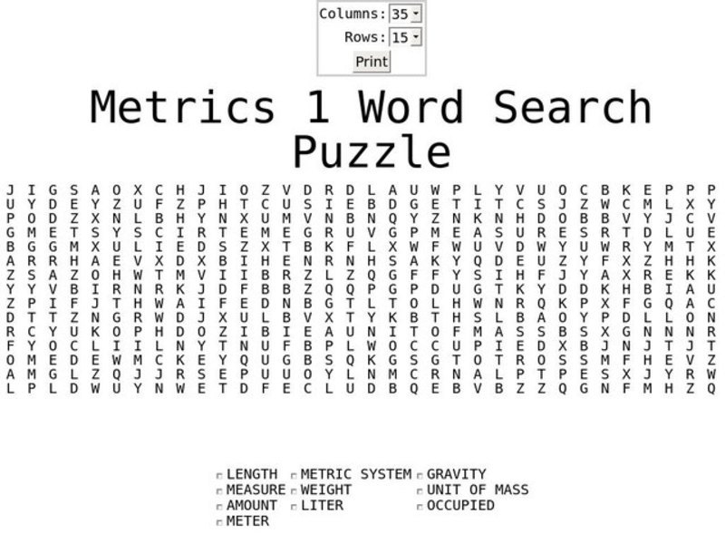Metrics 1 Word Search Worksheet