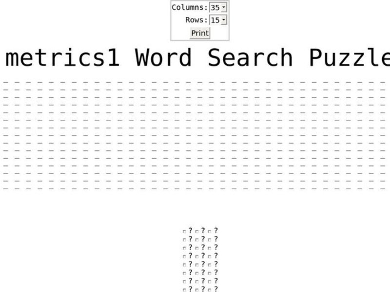 Metrics 1 Word Search Puzzle Worksheet