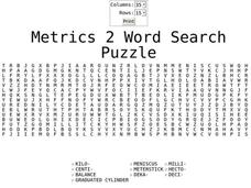 Metrics 2 Word Search Worksheet