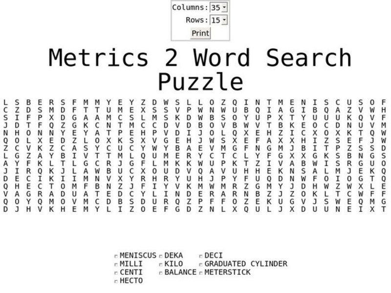 Metrics 2 Word Search Worksheet