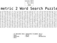 Metrics 2 Word Search Worksheet