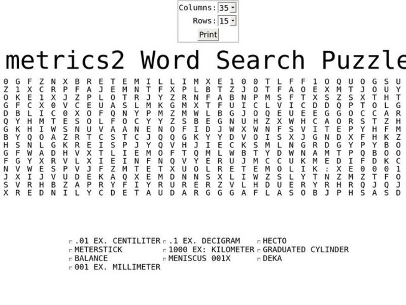 Metrics 2 Word Search Worksheet