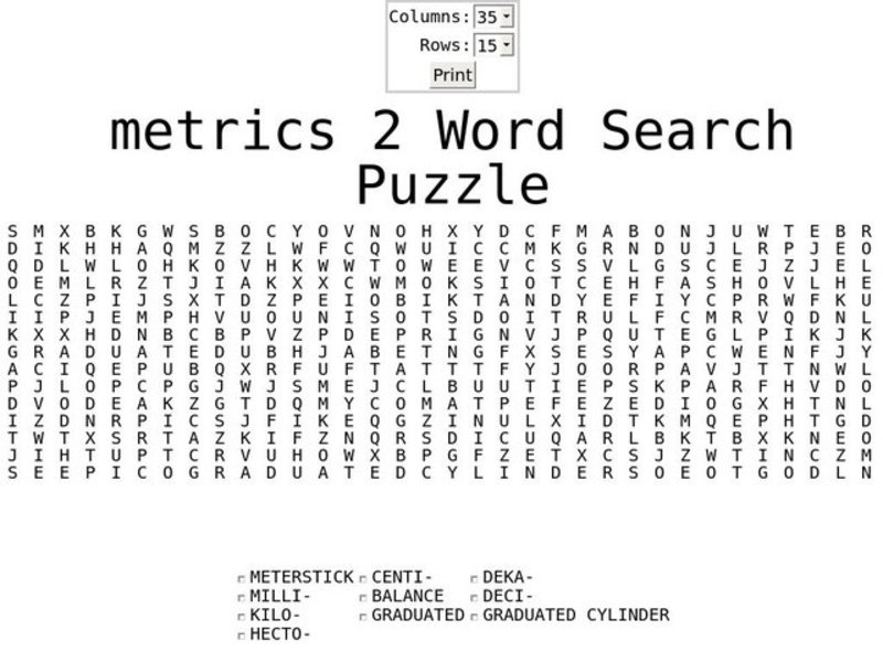 Metrics 2 Word Search Worksheet