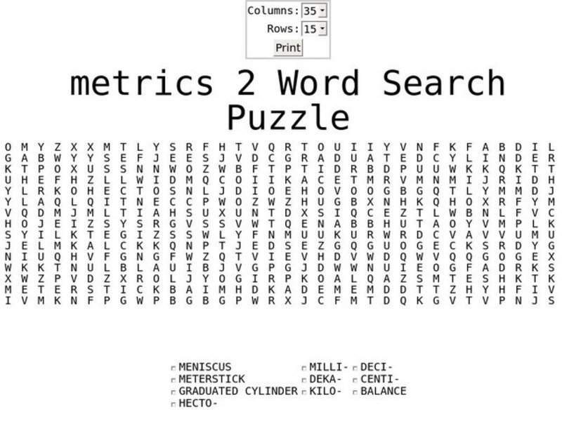 Metrics 2 Word Search Worksheet