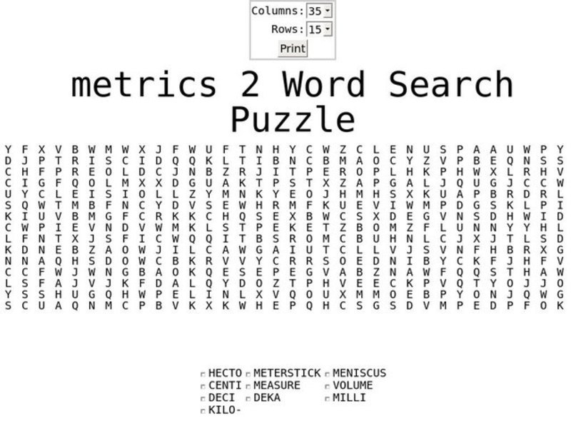 Metrics 2 Word Search Worksheet