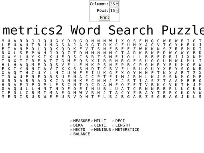 Metrics 2 Word Search Worksheet