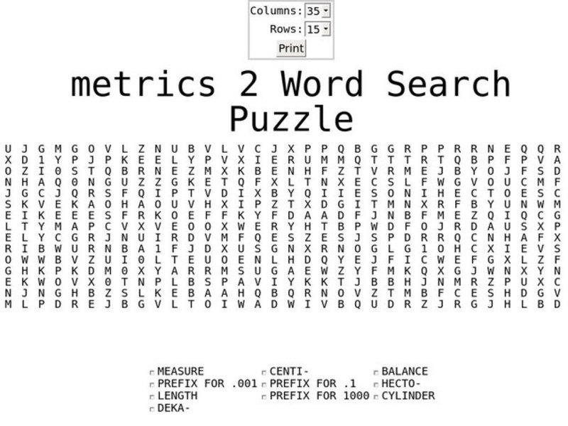 Metrics 2 Word Search Worksheet