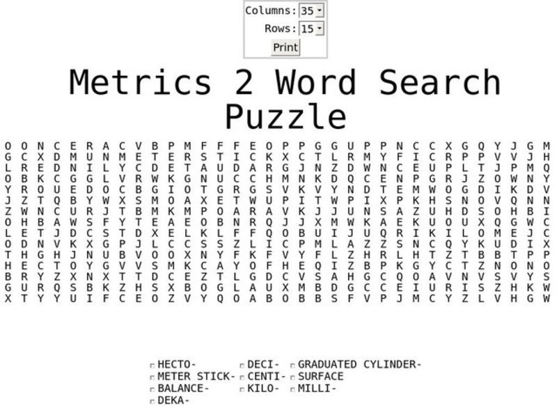 Metrics 2 Word Search Worksheet