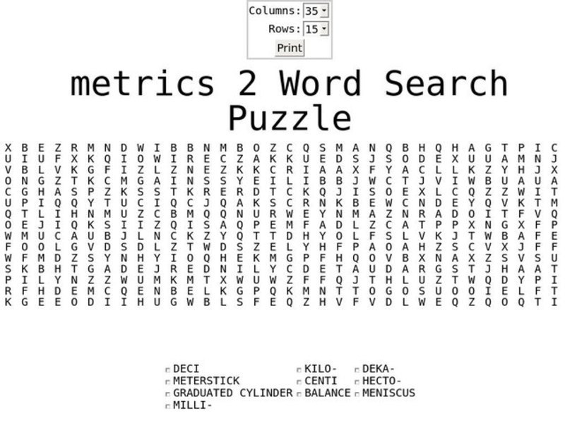 Metrics 2 Word Search Worksheet