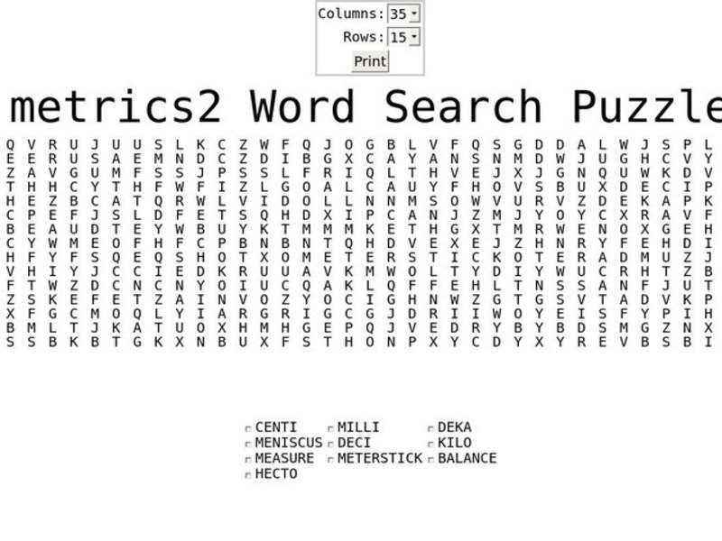 Metrics 2 Word Search Worksheet