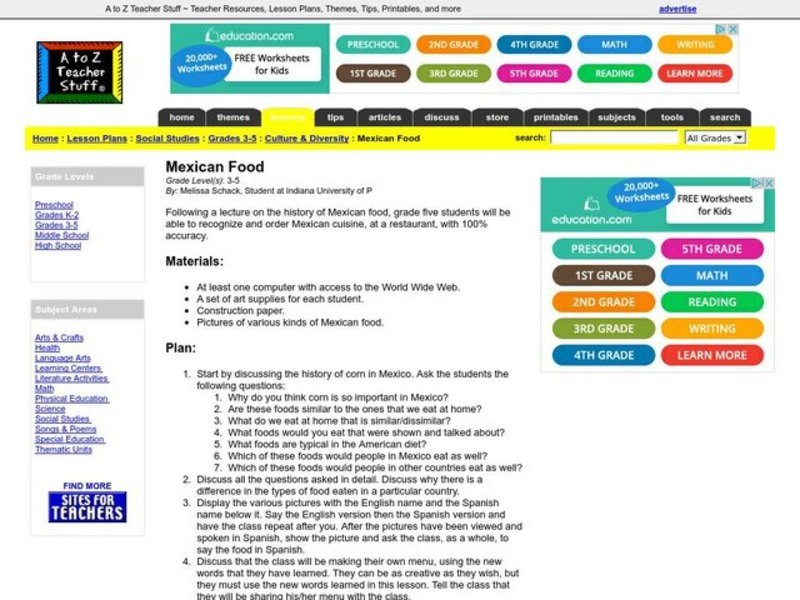 Mexican Food Lesson Plan