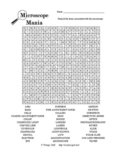 Microscope Mania Worksheet