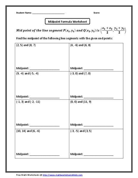 Midpoint Formula Worksheet Worksheet