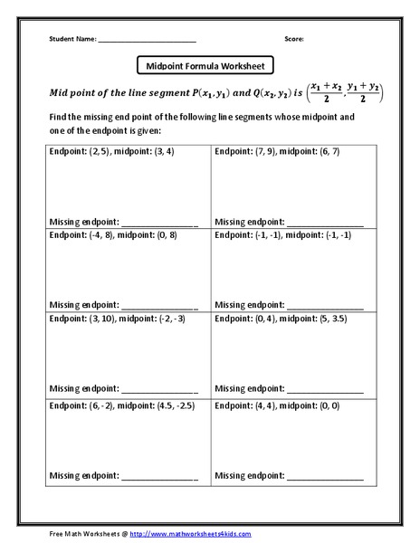 Midpoint Formula Worksheet Worksheet
