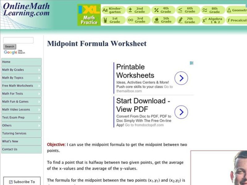 Midpoint Formula Worksheet Interactive