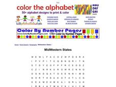 Midwestern States Word Search Worksheet