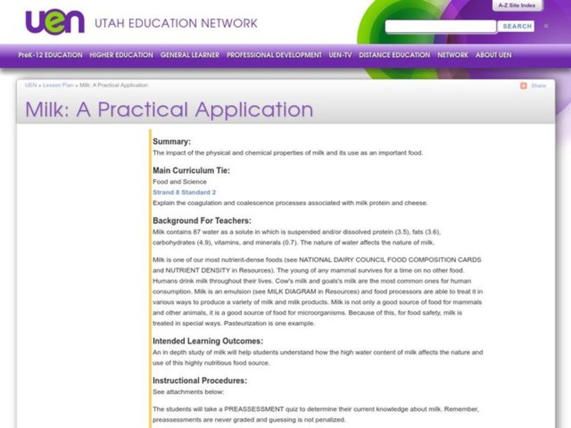 Milk: A Practical Application Lesson Plan