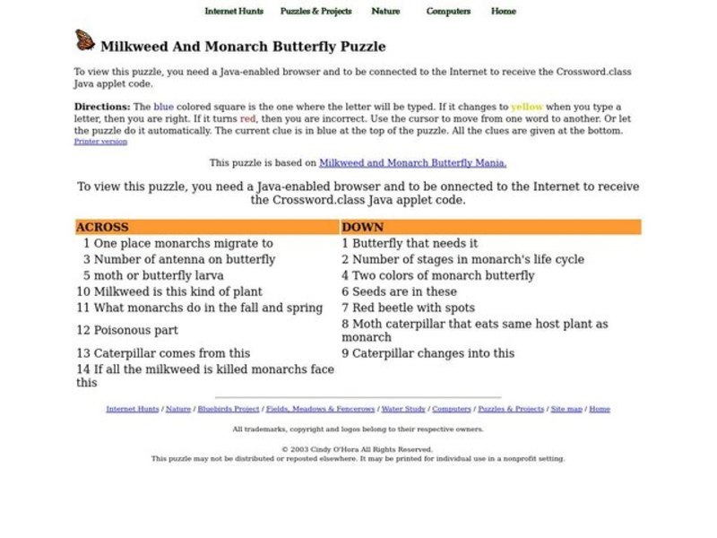 Milkweed and Monarch Butterfly Puzzle Worksheet